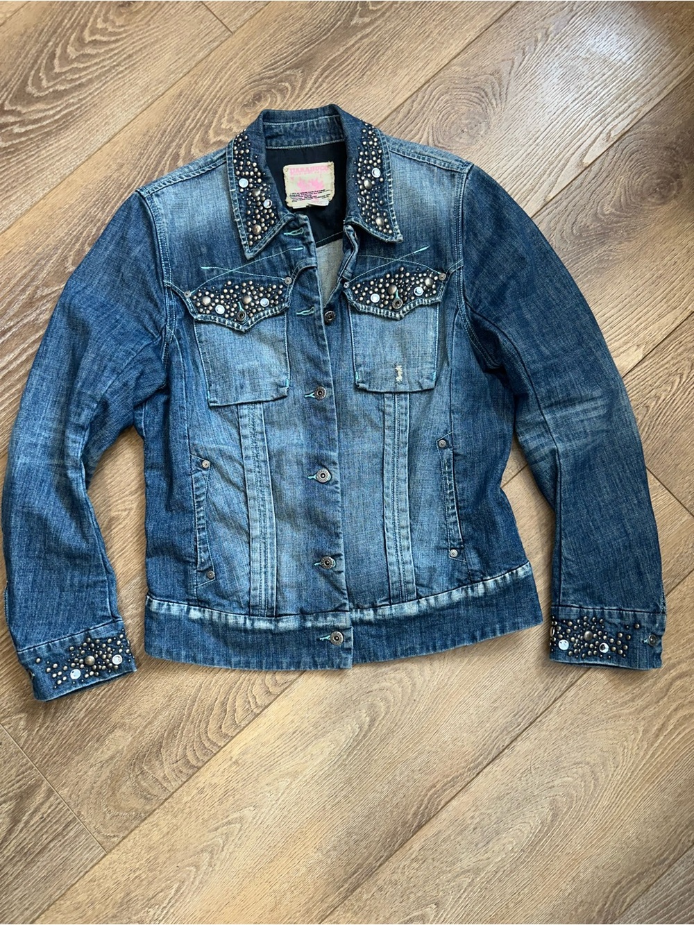 Vintage Y2K Parasuco Embellished Studded Denim Jacket Size XL Rare